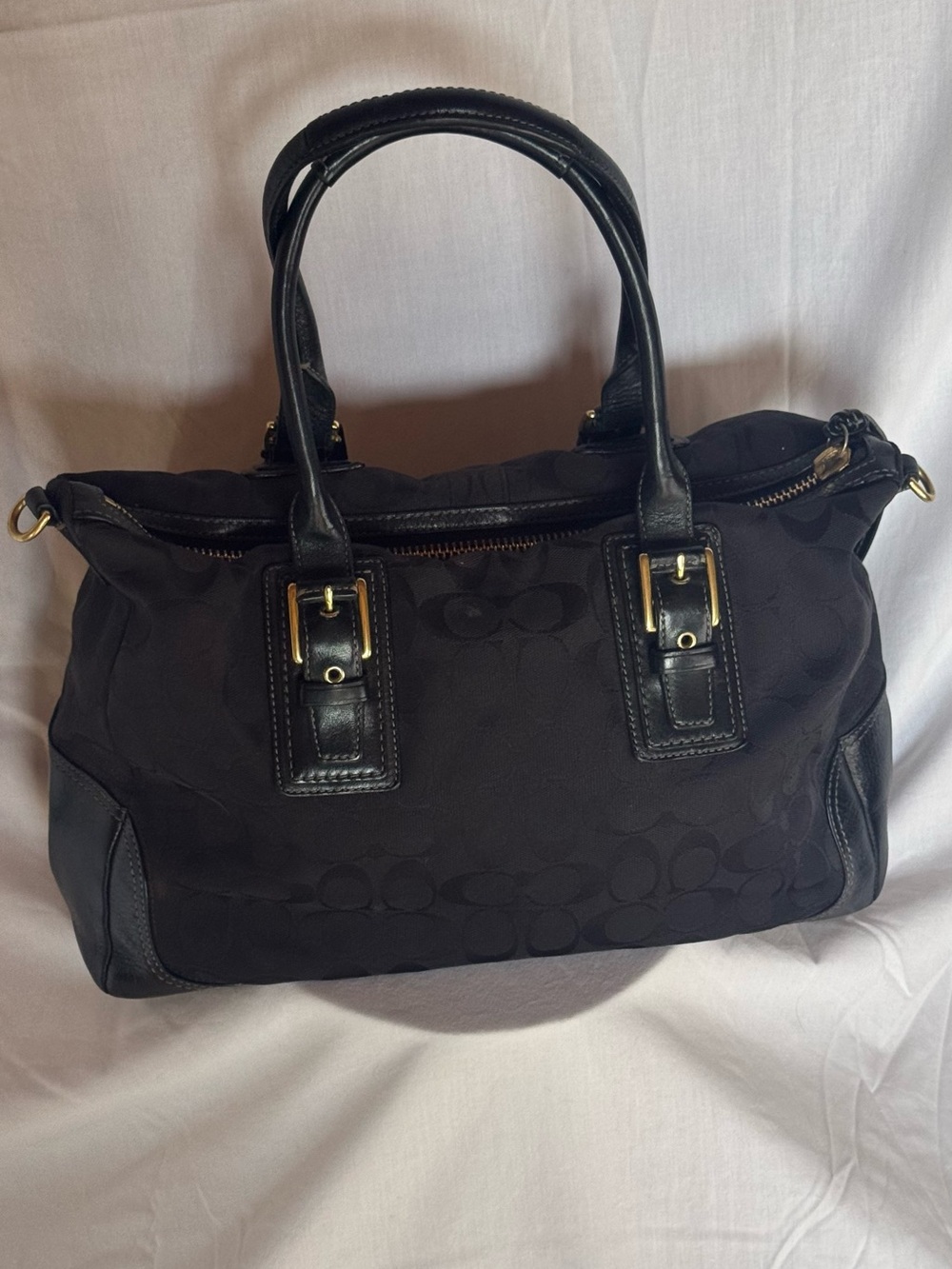 Coach Black Signature Logo Satchel with Gold-Tone Hardware